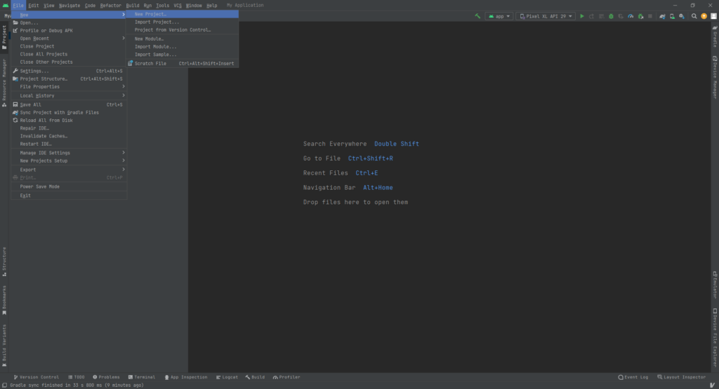 File -> New -> New Projects