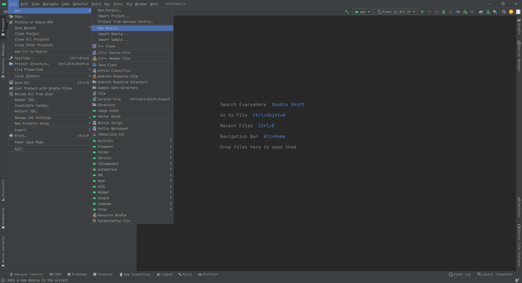 File -> New -> New Module
